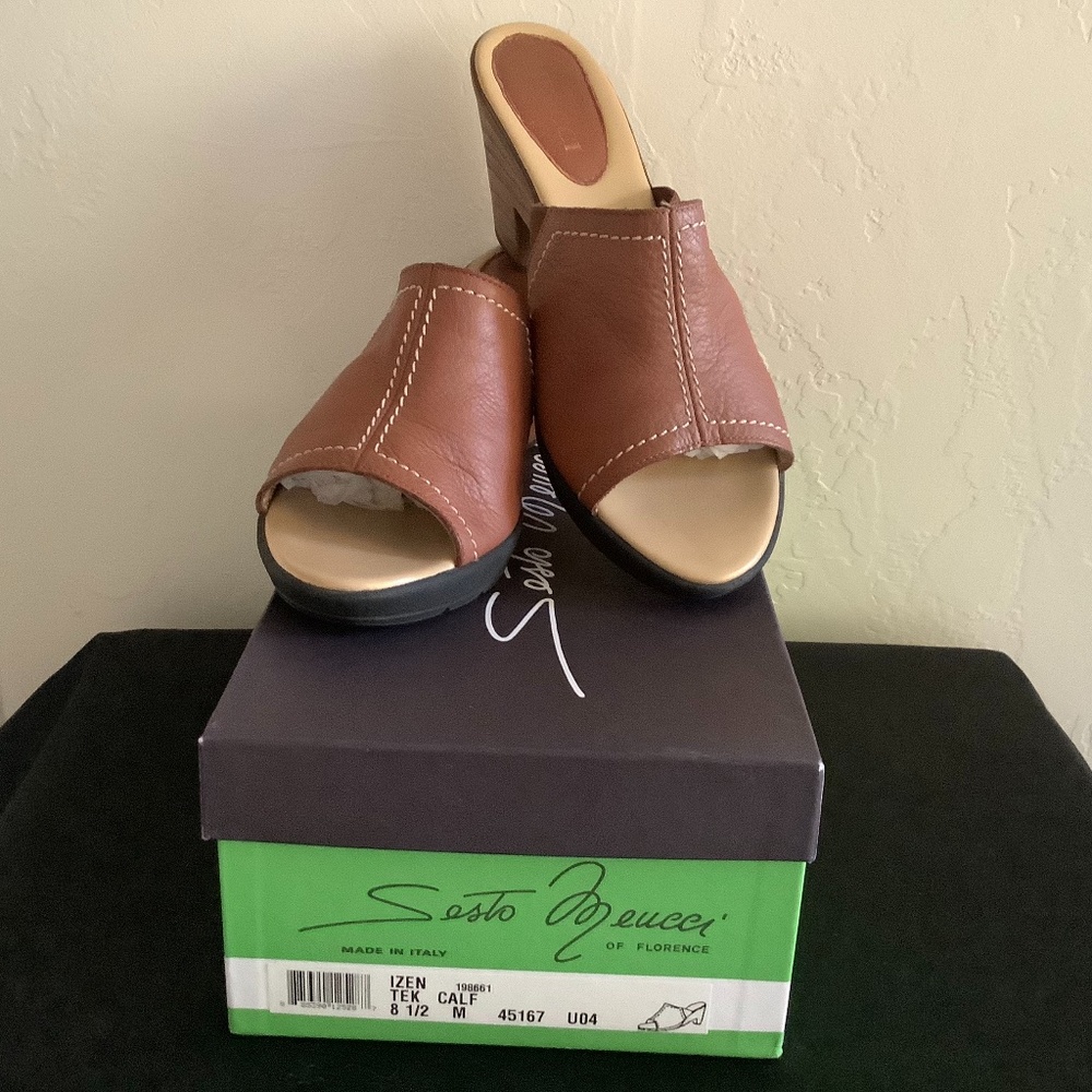 Sz 8.5 Medium Sesto Meucci Genuine Calf Leather Topstitch Slide